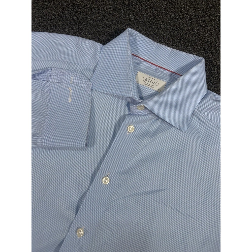 Eton Contemporary Shirt Men 42 16.5 Button Up Blue Micro Houndstooth Old Money